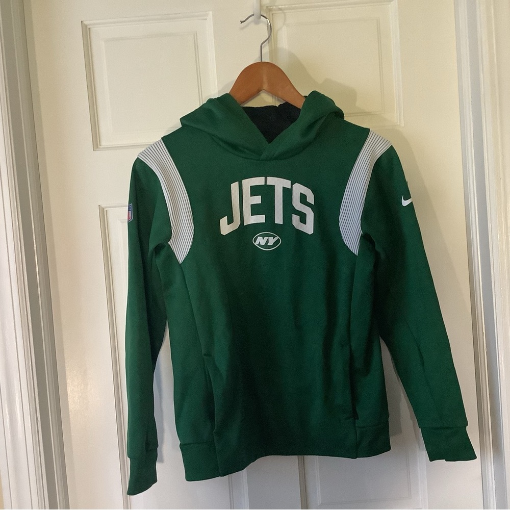 Youth NIKE therma-fit sideline hoodie sweatshirt NY JETS EUC